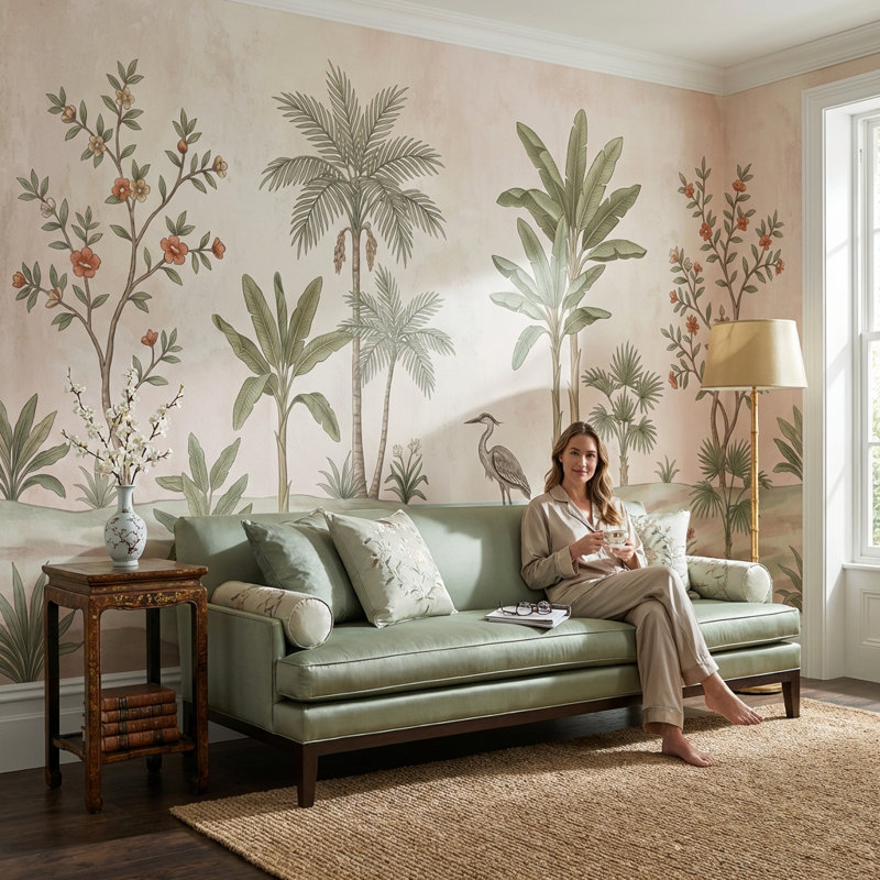 Papier peint floral tropical, Non-Woven Nonpasted, 120" x 96"