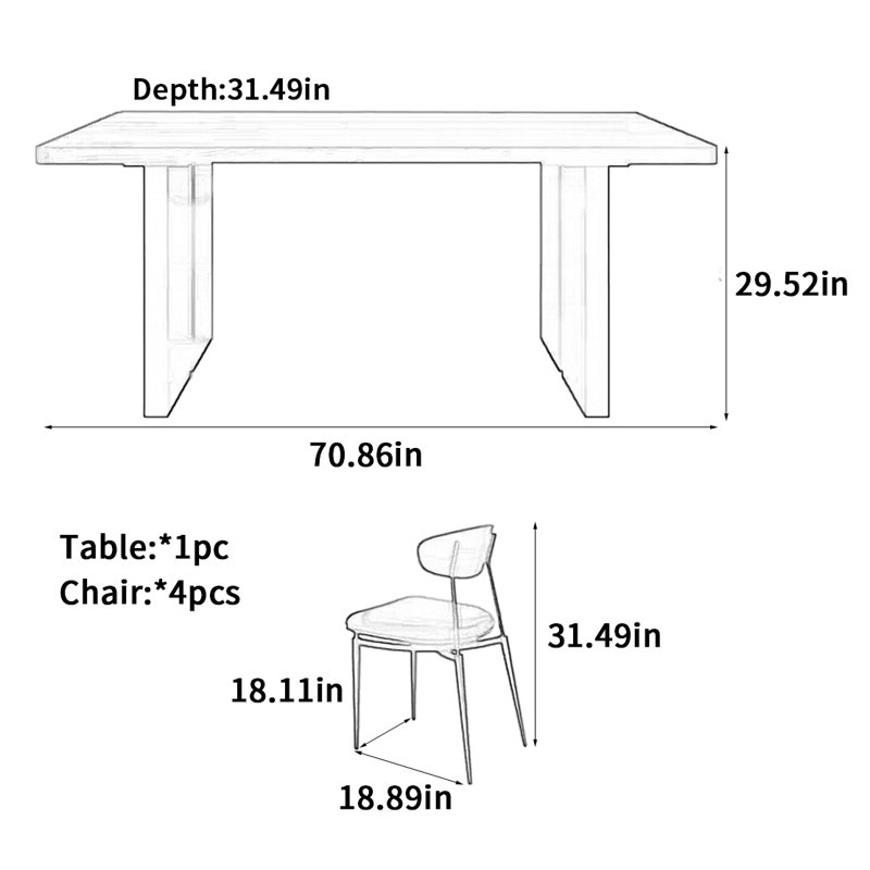Table de salle à manger de style rétro, H 29,52 po x L 70,86 po x l 31,49 po