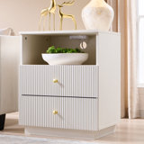 Fluted End Table with Charging Station, 21.65" Wide Side Table with 2 Drawers