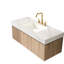 Meuble-lavabo de 48 po avec comptoir en pierre frittée blanche, lavabo en céramique encastré avec 3 trous de robinet standard, tiroir d'armoire flottant en contreplaqué et système de fermeture en douceur, finition en chêne avec plateau-133669082-133669080