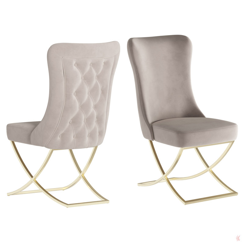 Ottomanson Set of 2 Dining Chairs with Elegant Gold Legs for Stylish Seating, Gold, Beige