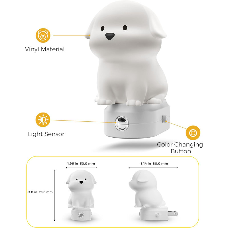 Puppy White Plug-In Night Light With Light Sensor, 3000K+RGB, Color Changing, Memory Function