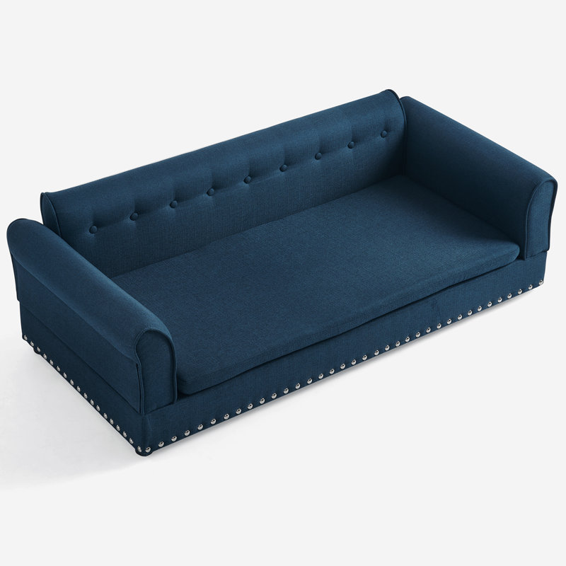 Élégant canapé-lit surdimensionné moderne en lin avec dossier et accoudoirs pour grands chiens, bleu foncé