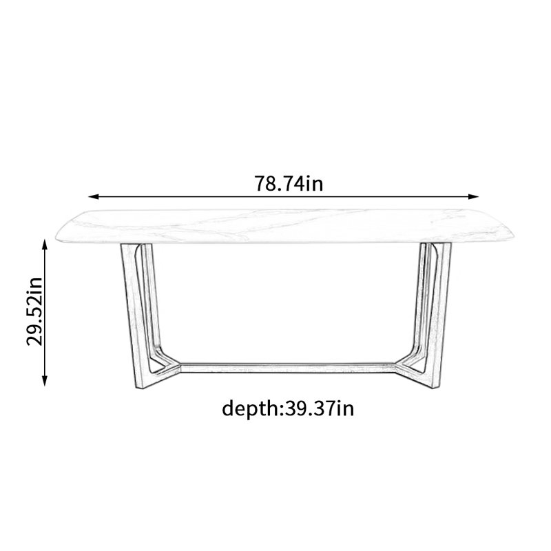 Durable Rock Slab Ash Rectangular Dining Table, Black, 29.52"H x 78.74"L x 39.37"W