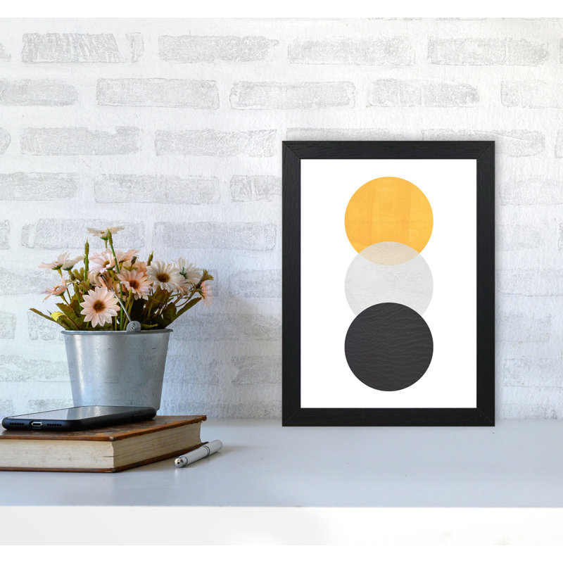 Yellow And Black Abstract Circles - Print, 30 cm H x 21 cm W x 5 cm D, White Grain Frame