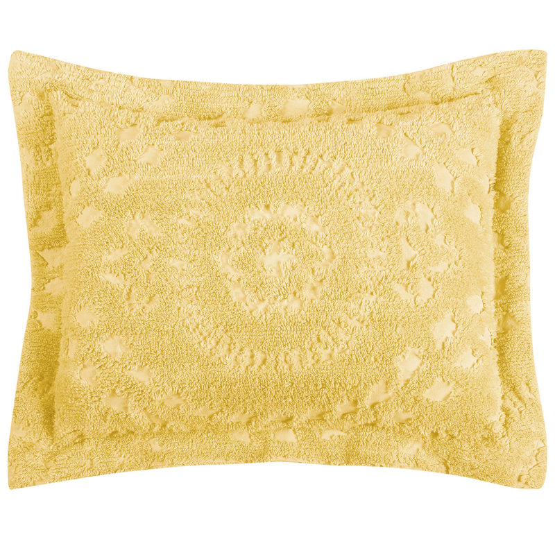Taie d'oreiller standard 100% coton chenille touffetée Rio Collection, conception en médaillon, housse de coussin décorative douce et respirante, certifié OEKO-TEX, lavable à la machine, toutes saisons, 21 po x 27 po, jaune