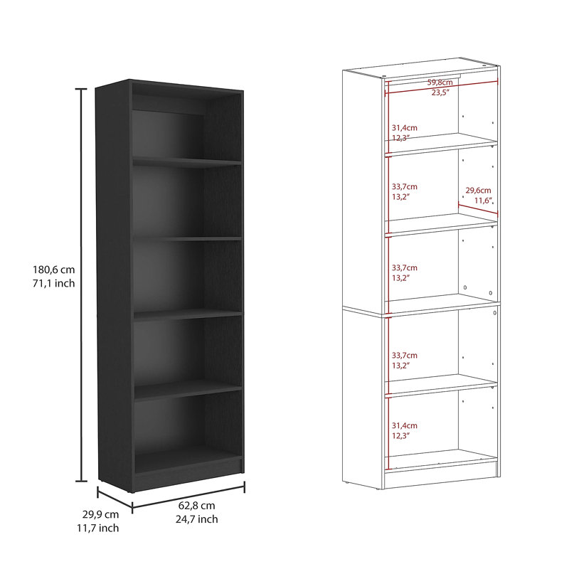 Bibliothèque Home 4 tablettes avec rangement à plusieurs niveaux, Noir