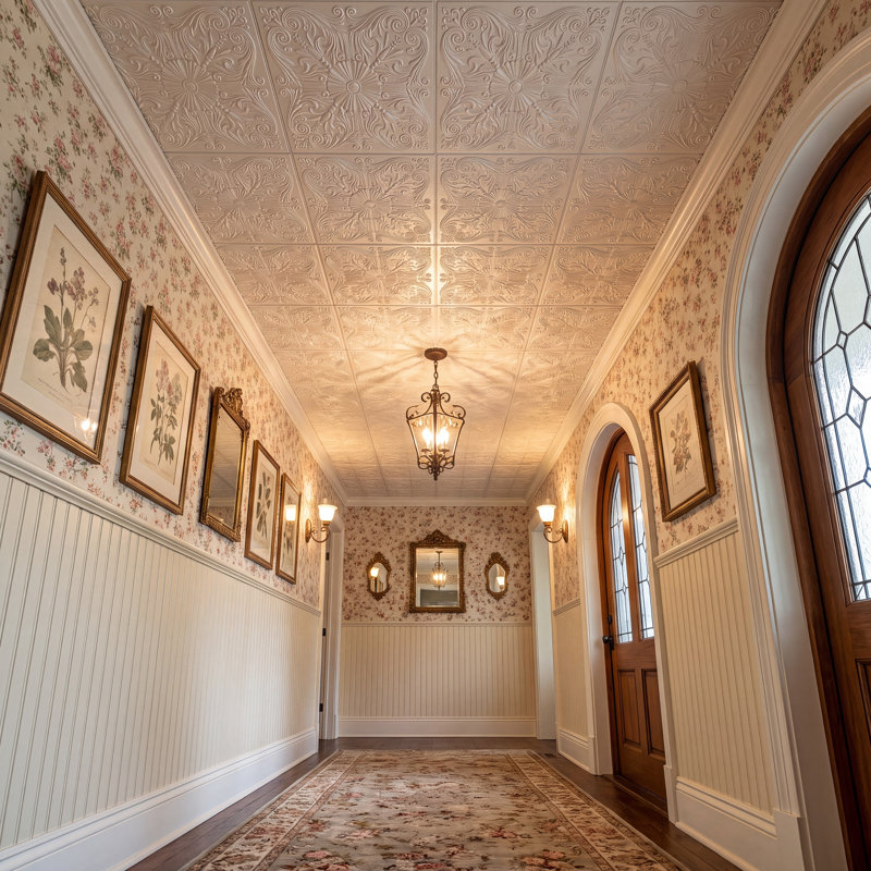 Tuile de plafond en polystyrène espagnol 1,6 pi x 1,6 pi, Blanc uni