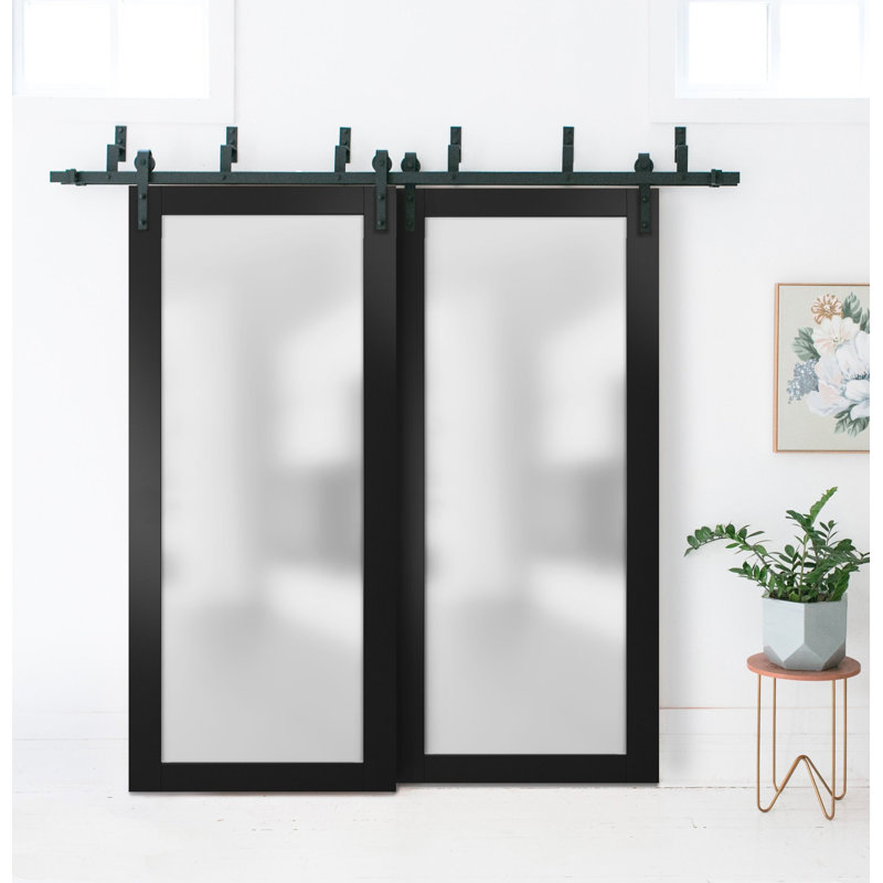 Portes coulissantes en verre givré Planum, 72 po x 84 po, Noir mat