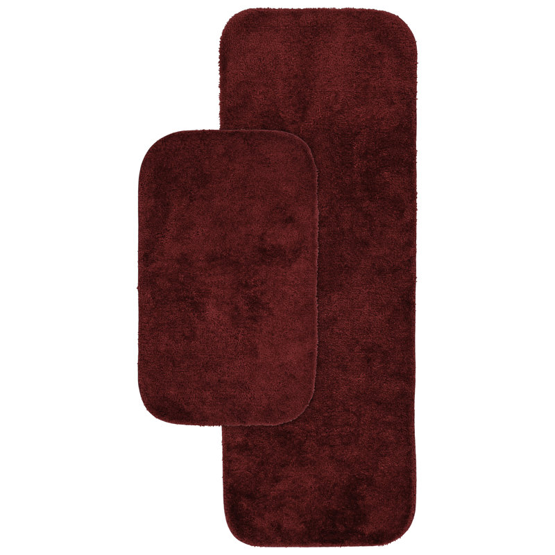 Mccluney Traditional Nylon 2 Piece Bath Rug Set with Non-Slip Backing, Maroon