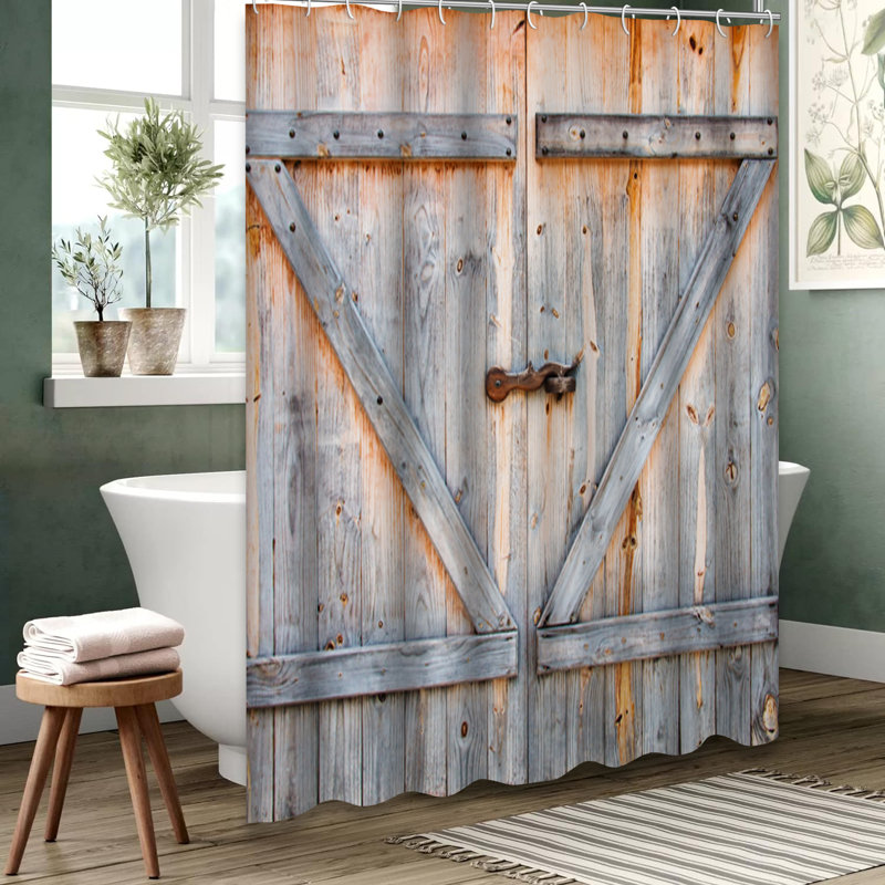 Rideau de douche rustique en bois avec 12 crochets, L 72 po x l 78 po