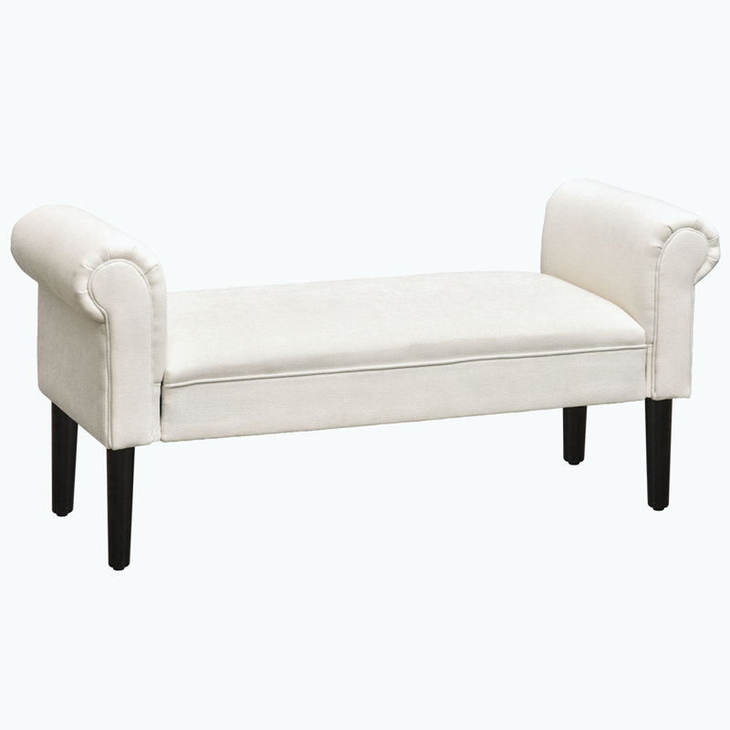 Linen Bench With Armrests, Cream White