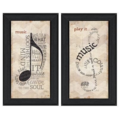 «Music» par Marla Rae, ensemble de 2 reproductions d'art sur papier encadrées