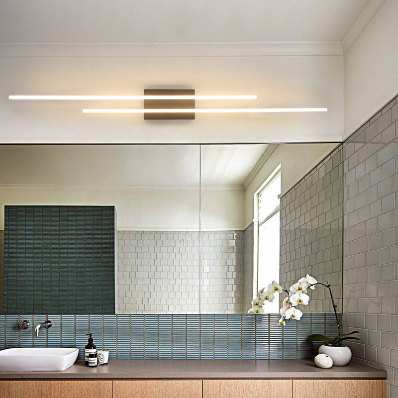 Modern Hardwired LED Flush Mount Light Warm Light Switch Dimmable, 4.3" H x 48" W x 4.6" D, 30 W, Matte Black