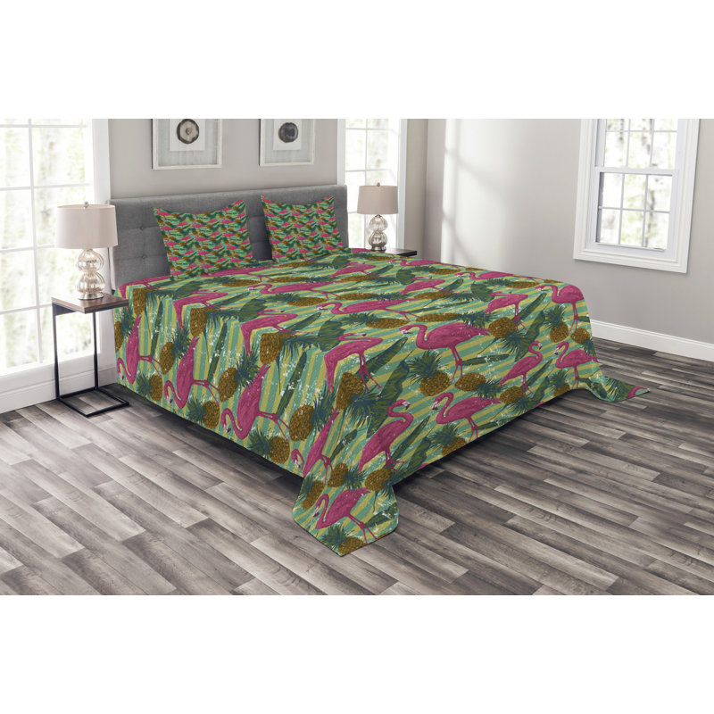 Addaline Purple/Green Microfibre Bedspread Set, 220 x 264 cm