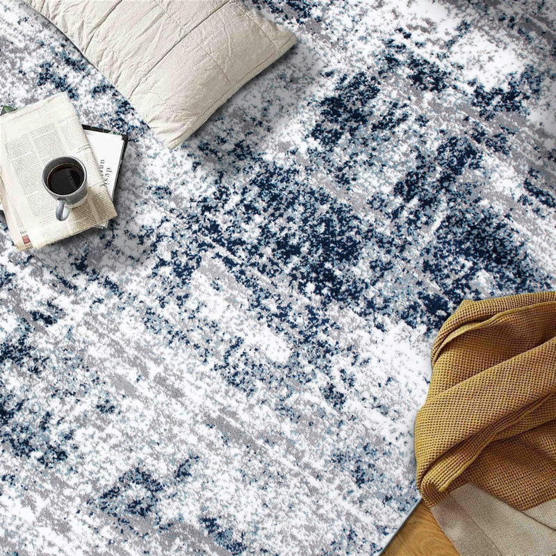Tapis gris / bleu / ivoire Willington, Rectangle 3 pi 3 po x 5 pi