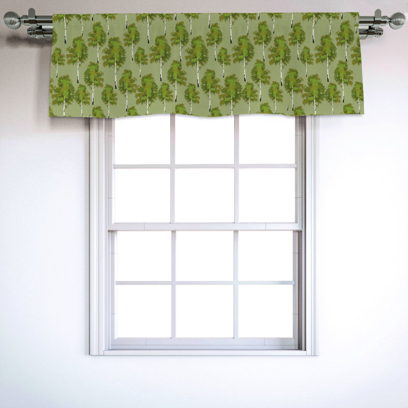 Olive Green Pale Green Forest Scene Satin Rod Pocket Valance