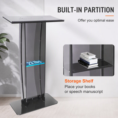 Podium en acrylique, chaire sur pied de 47 pouces avec une grande surface de lecture et une tablette de rangement pour l'église, le bureau, l'école et les événements