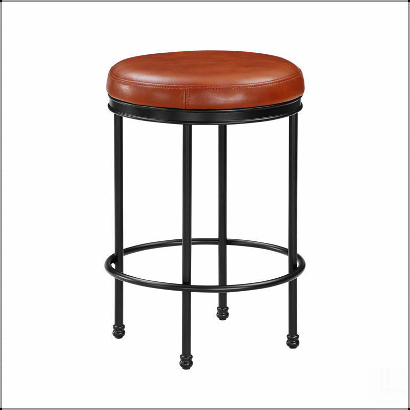 Caramel Faux Leather and Metal Backless Counter Stool