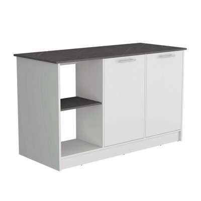Kitchen Island With Large Top Surface, Double Door Cabinet, And Open Shelves White / Onyx