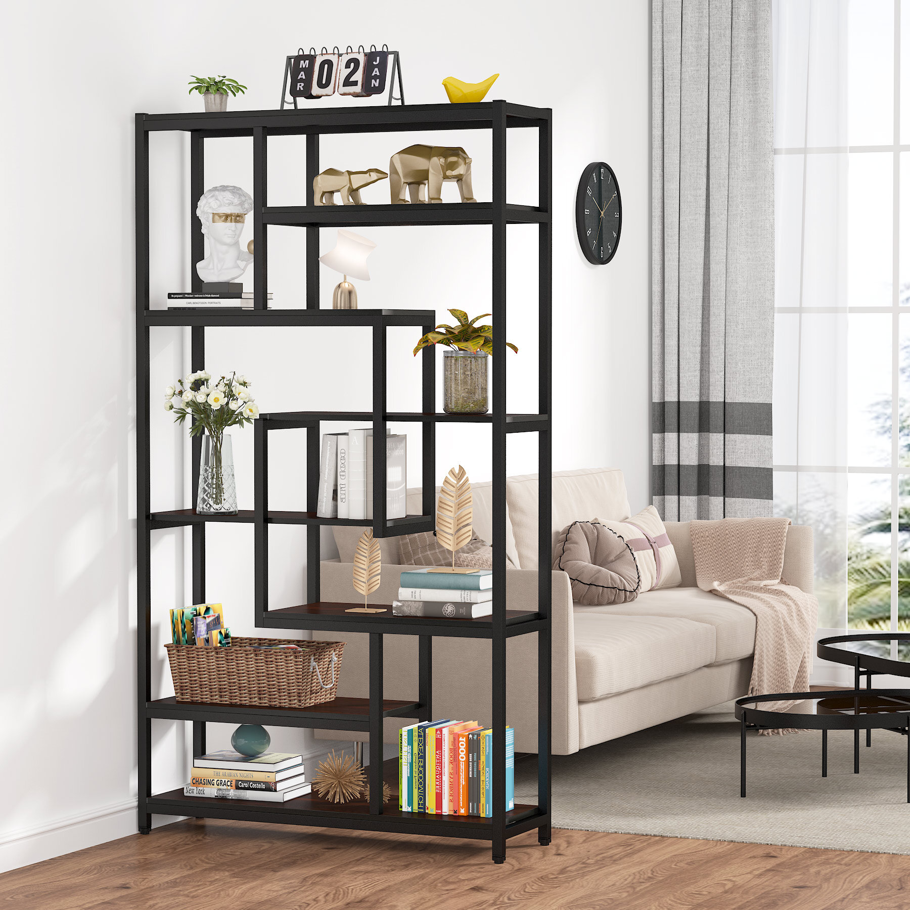 allen + roth Brown Metal 3-Shelf Bookcase (28-in W x 35.5-in H x 17.5-in D)