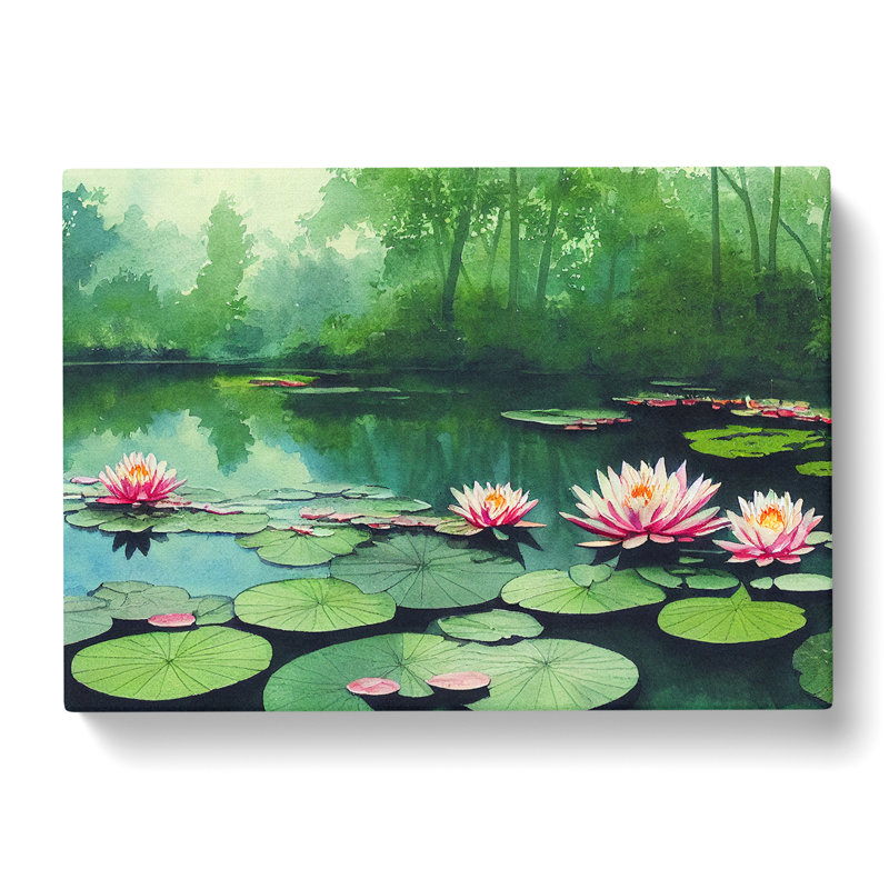 Lily Pond Watercolour Vol.3 - Wrapped Canvas, 35cm H x 50cm W x 3cm D