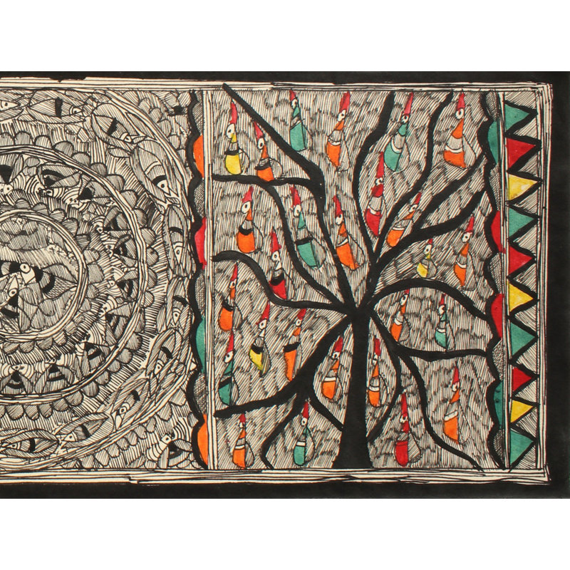 Arbre de vie avec mandala | Peinture Madhubani | Couleurs naturelles sur papier fait à la main