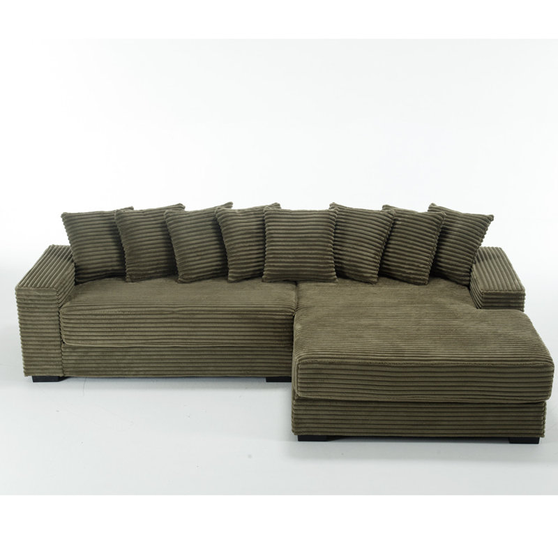 Oversized Two-Piece Couches With Right Chaise, Green Corduroy