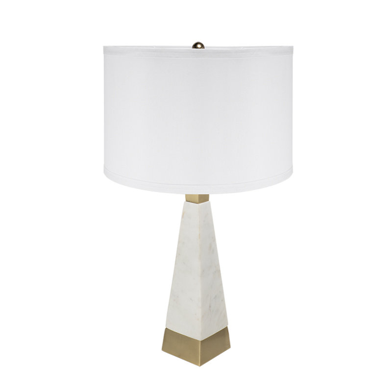 Lampe de table pyramidale blanche et dorée de 15 po x 26 po avec abat-jour tambour (assemblage de l'abat-jour requis)