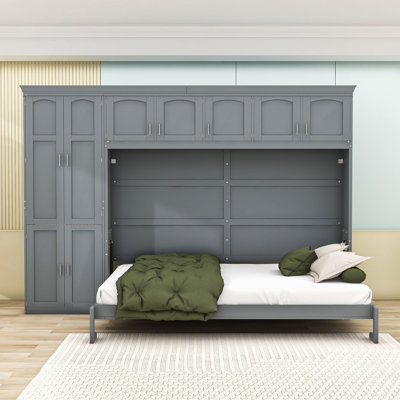 Grand lit escamotable en bois Devonae avec rangement intégré pour les petits espaces et les chambres d'amis