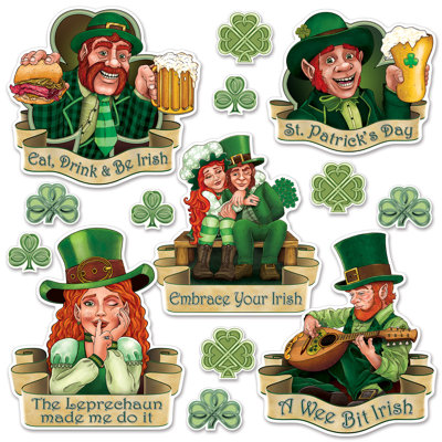St Patrick's Day Cutouts - 3Â¼"-14Â¾" - Pack of 12