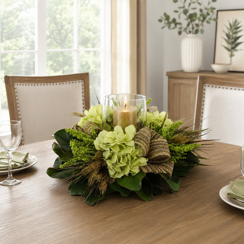 Hydrangea and Magnolia Leaf Centerpiece