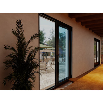 Luvindow Superior Thermal Insulation Aluminum Lift And Slide Door – 96 In X 96 In 3-9/16 In Jamb, Double-Tempered Low-E Argon Glass, Black Finish, Interior Door, Patio Door