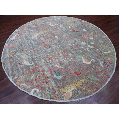 9'8" x 9'9" New Hand Knotted Grey Wool Round Oriental Rug - MOA10289908