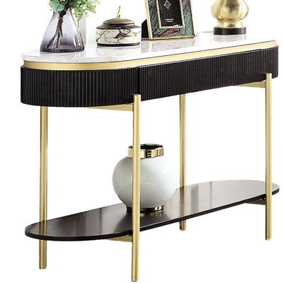 Modern Table With Open Bottom Shelf And Dark Walnut Glamorous Side Concealed Drawer Legs