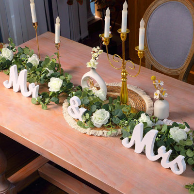 Ensemble de décoration de mariage chérie, fausse guirlande florale avec panneaux de table en bois
