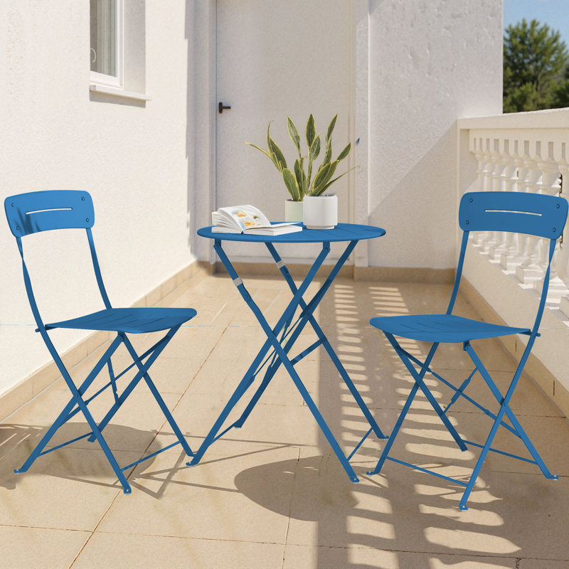 Ensemble repas pour patio pliable 2 personnes Shelah, Bleu