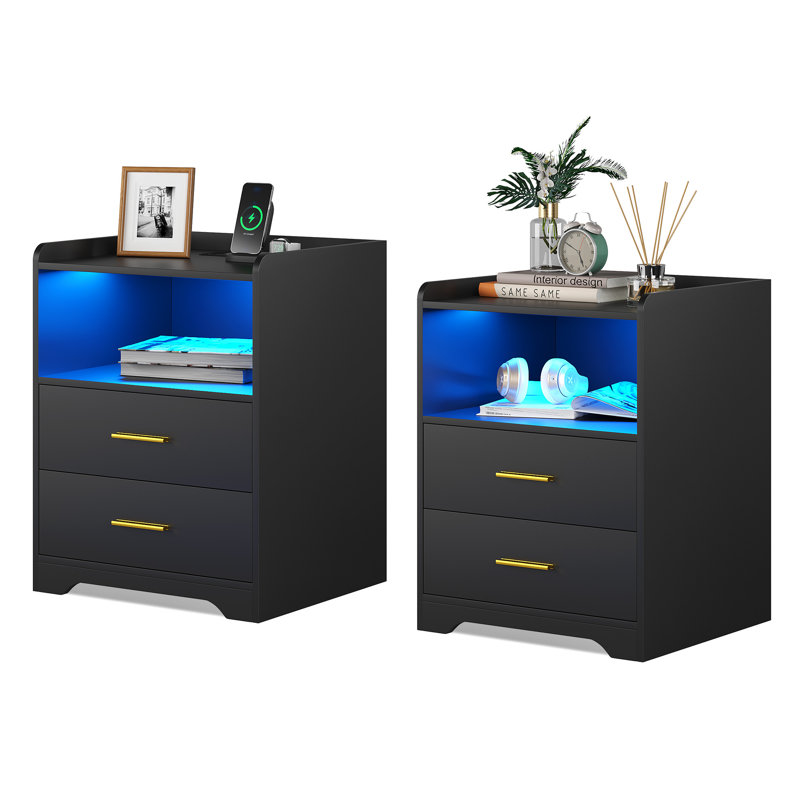 17.7'' W 2 - Drawer Nightstand, Black