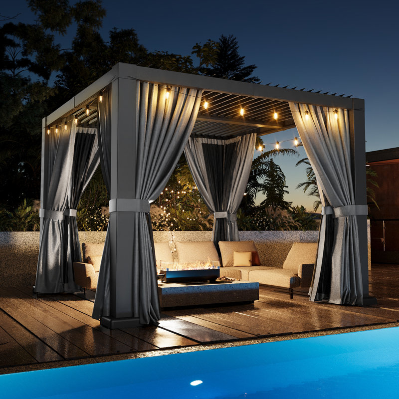  10 ft. W x 10 ft. D Aluminum Louvered Pergola, 89" H x 114.2" W x 114.2" D