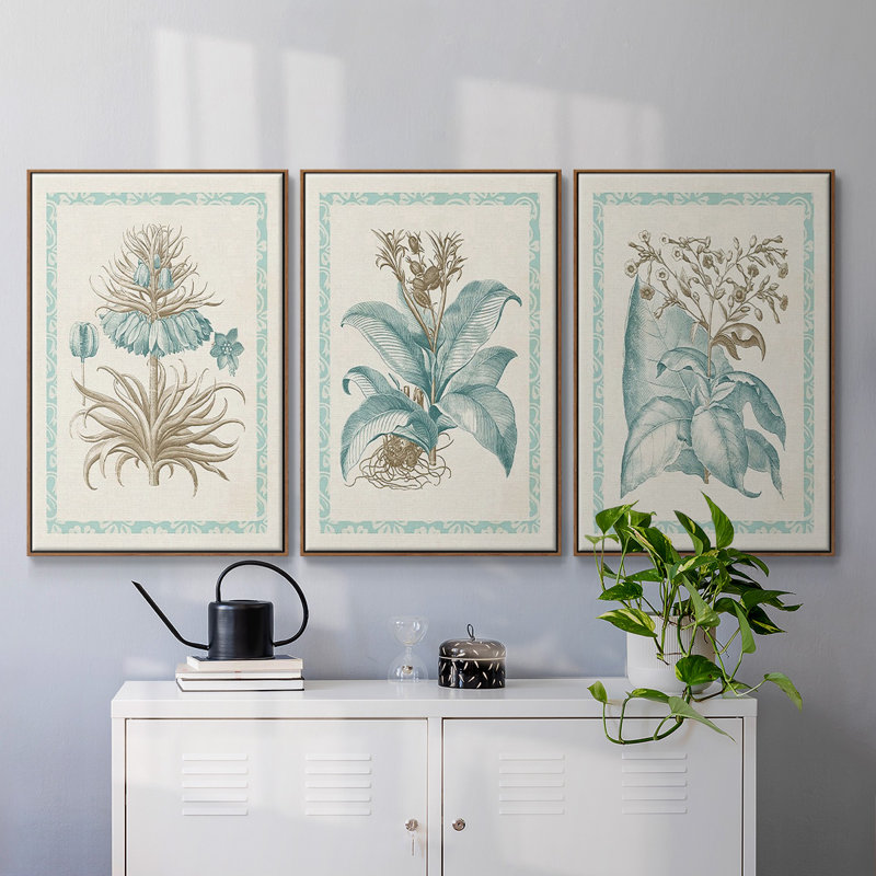 Willow Blue Besler I, reproduction d'art sur toile 3 pièces, H 36 po x l 72 po x P 2 po, Noyer