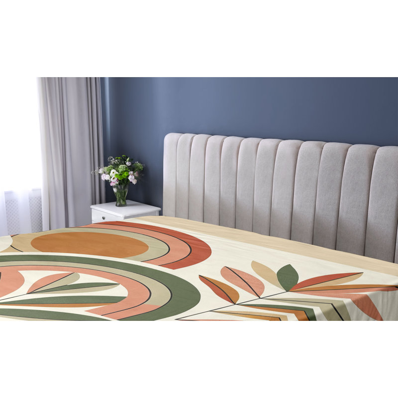 Drap-housse Ambesonne Monstera_ Boho Mid Century Abstract_ rouille foncé beige vert, Drap-housse de taille très grand