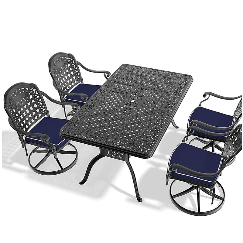 5-Piece All-Weather Cast Aluminum Dining Set, Include 4 Swivel Chairs and Rectangular Table With Black Frame (same sku:1710S00460)