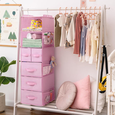 Hanging Closet Organizers And Storage 6 Shelves, Closet Hanging Organizer With 5 Drawers, 6 Side Pockets Hanging Storage Organizer, Portable Clothes Organizer For Closet, Brown