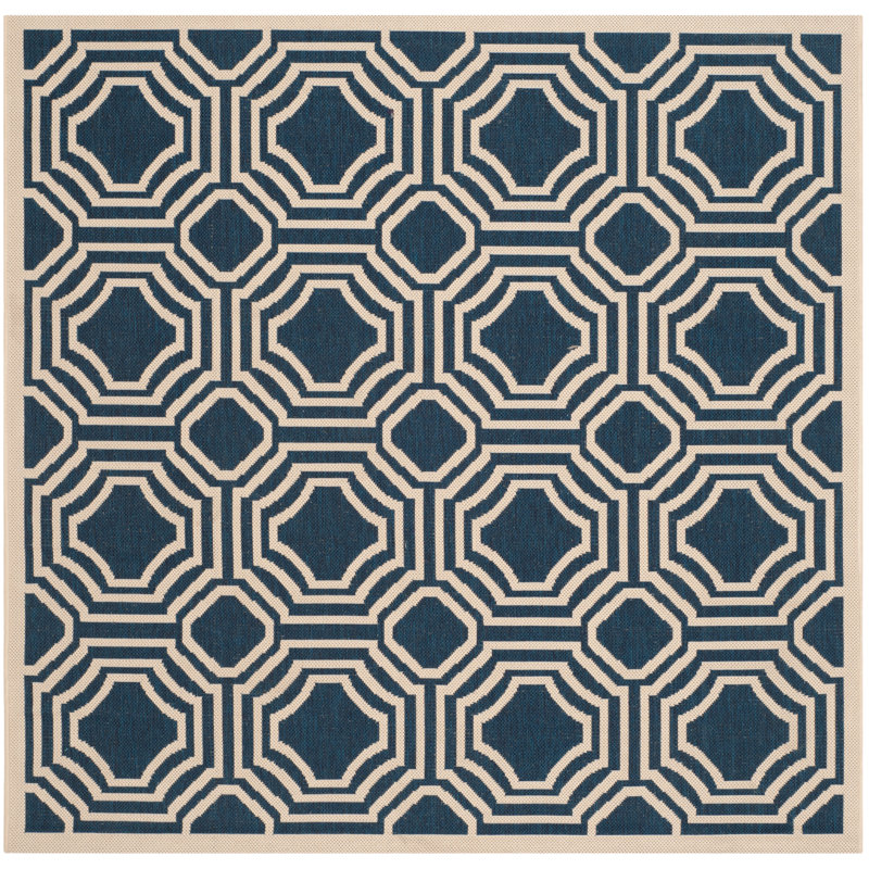 Tapis intérieur / extérieur bleu marine / beige Arneshia, Carré 5 pi 3 po