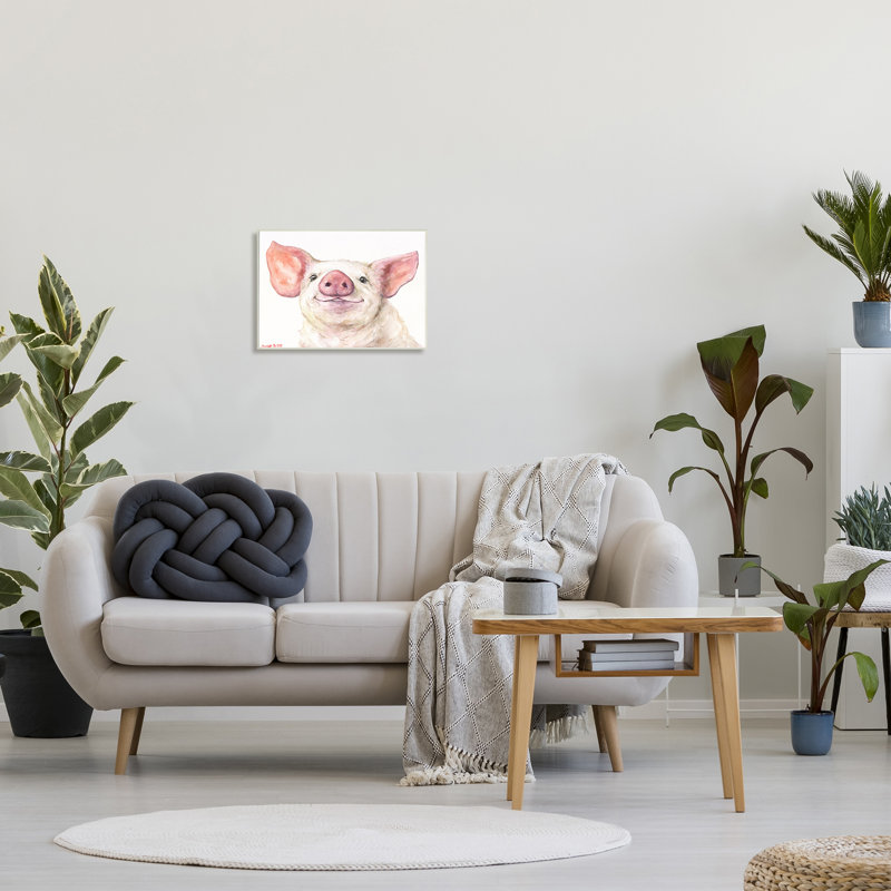 Grande tête de cochon, peinture à l'aquarelle, L 13 po x H 19 po, Plaque murale