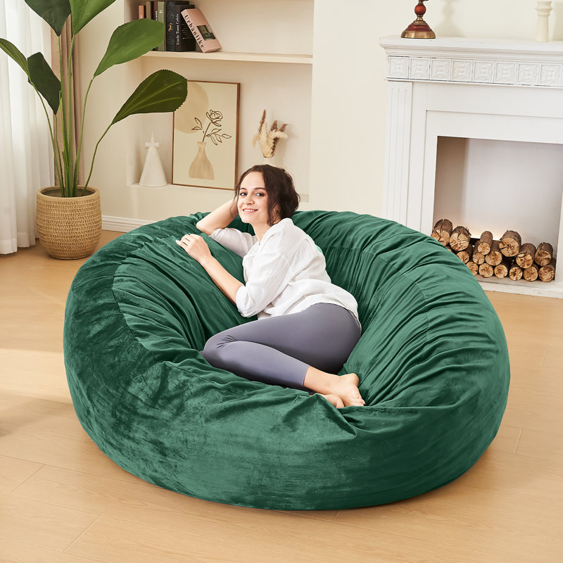 Memory Foam Filled Bean Bag Chair with Soft Removeable Cover, 45" H x 45" W x 26" D, Green Velvet