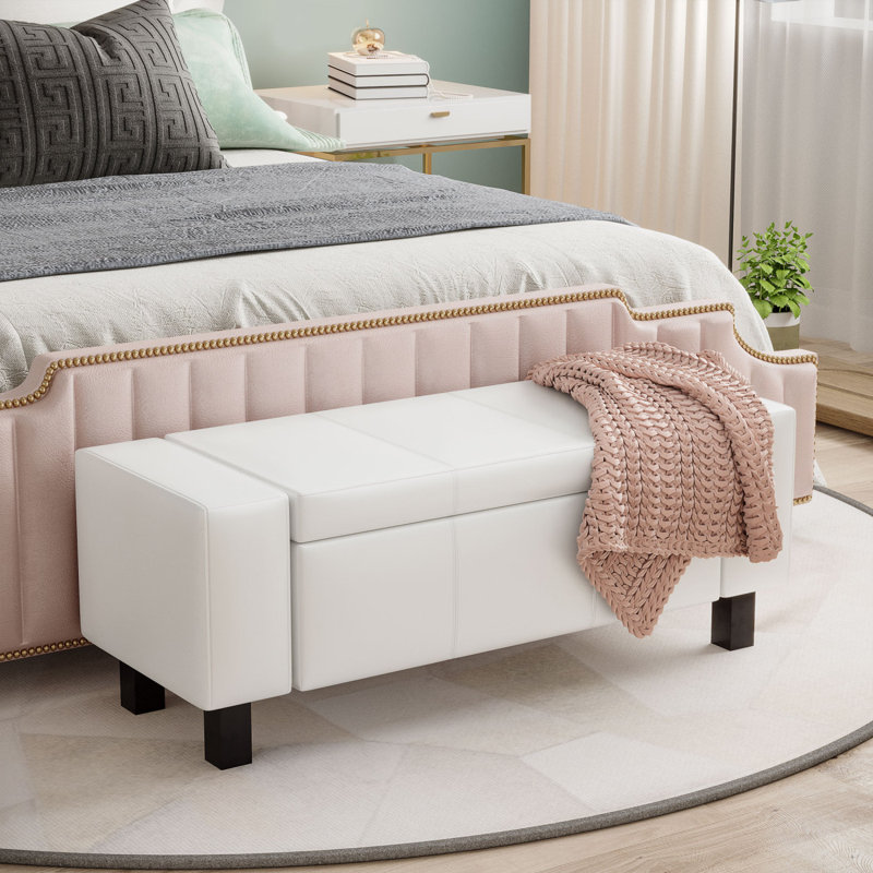 Grand repose-pieds avec rangement, banc capitonné en similicuir pour la chambre à coucher et le salon