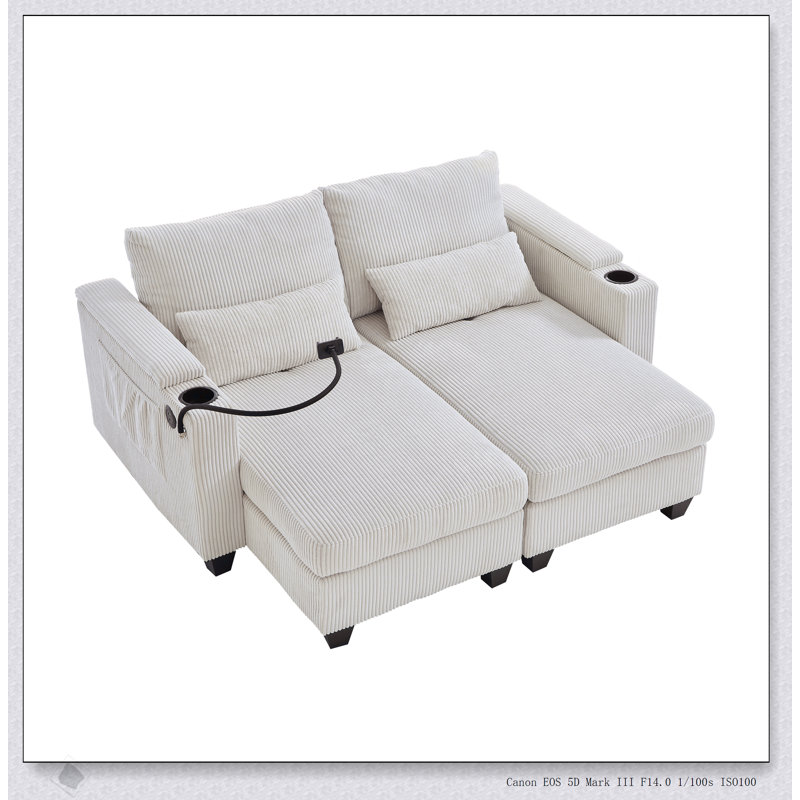 Canapé-lit convertible de 63 pouces avec ports USB, porte-gobelets, porte-téléphone et amplement de rangement pour la vie moderne