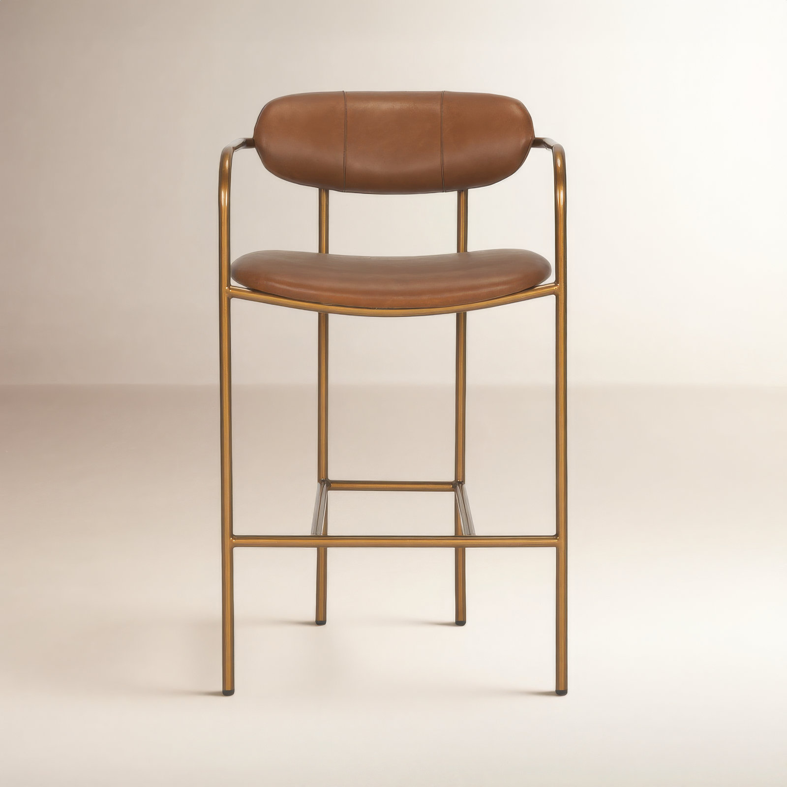 Belarus Fabric Seat Stool, Counter Stool (26.5" Seat Height), Gold, Brown