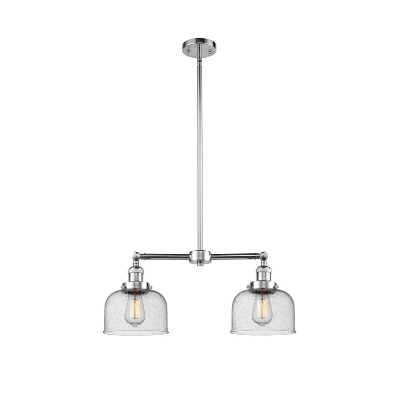 Large Bell 8" - 2 Light 21" Island Light, Polished Chrome, No Bulb Included, Clear Deco Swirl
